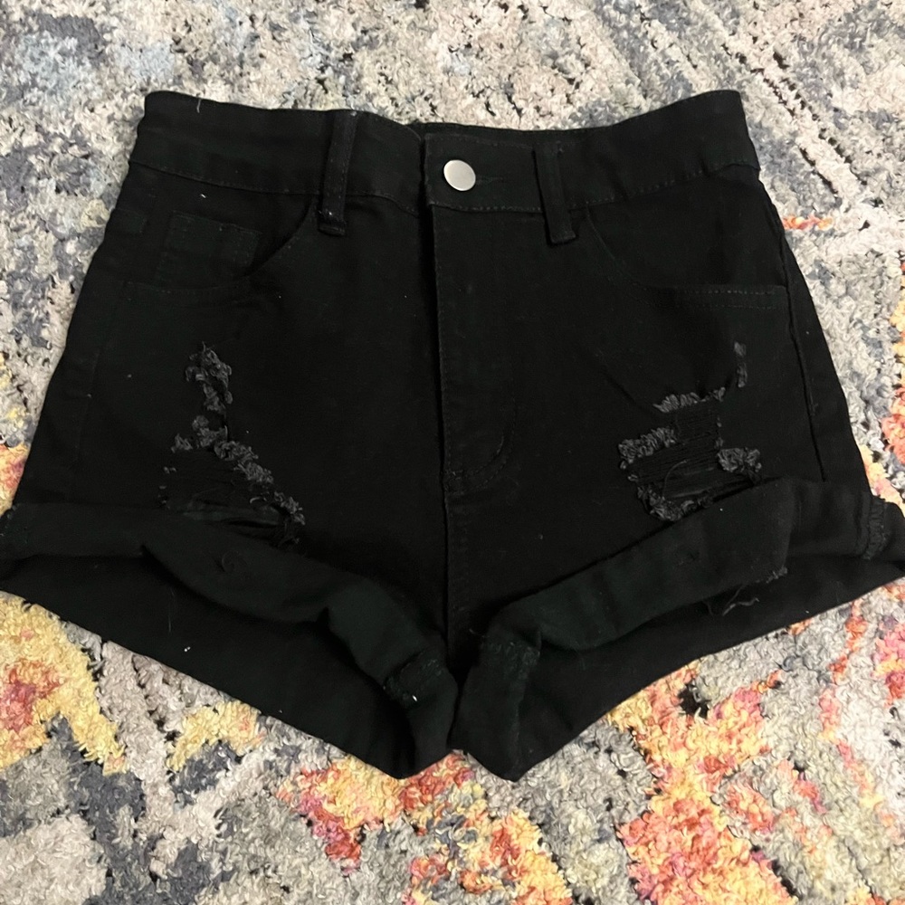 SHEIN Black High Waist Distressed Shorts